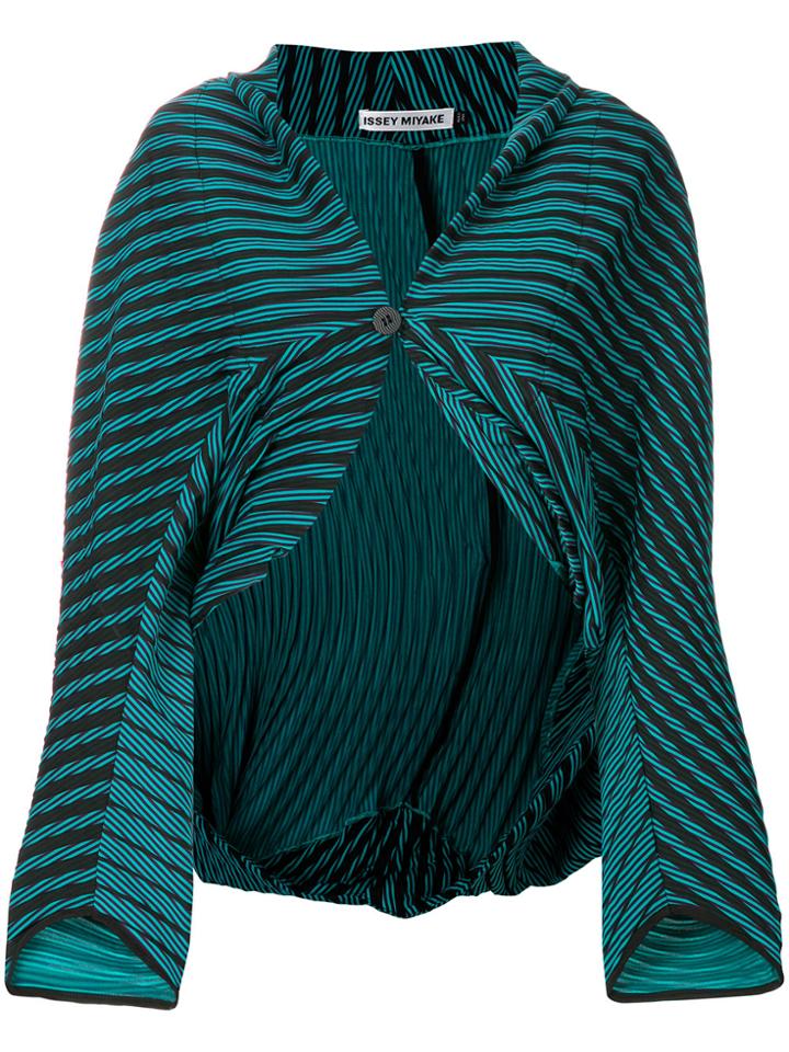 Issey Miyake Striped Cropped Jacket - Green
