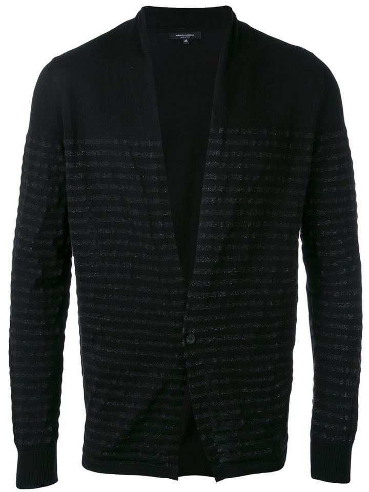 Roberto Collina - Striped Trim Cardigan - Men - Cotton - 50, Black, Cotton