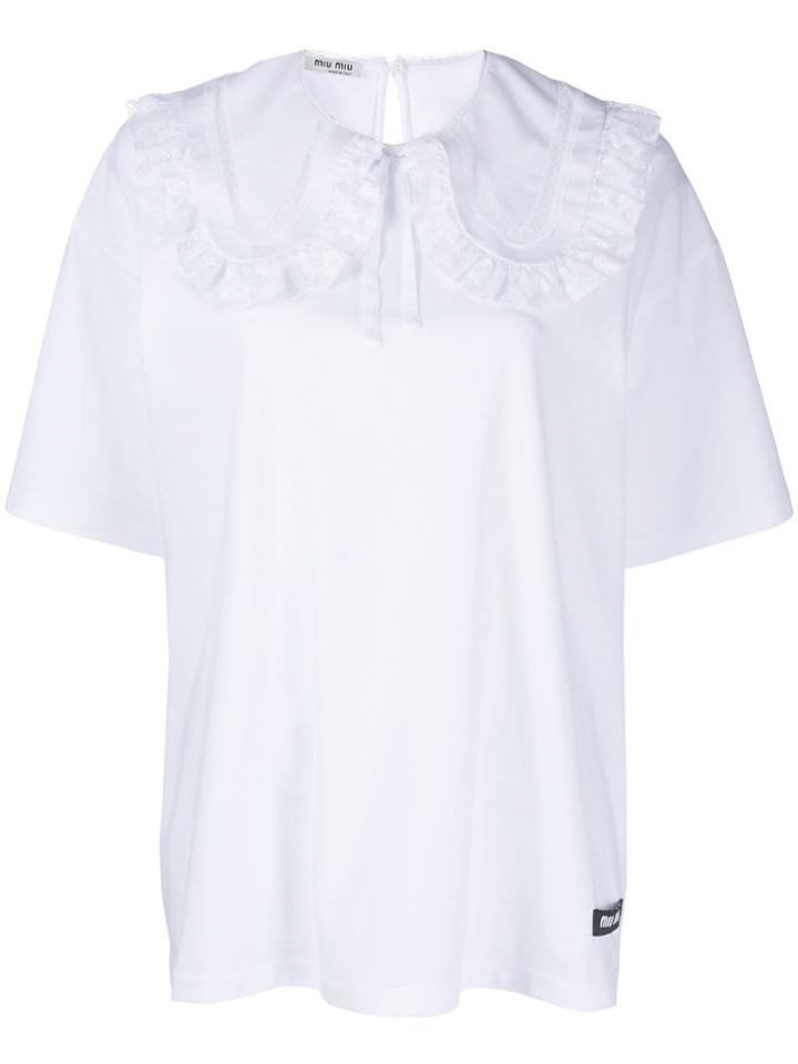 Miu Miu Poplin And Lace Collar T-shirt - White