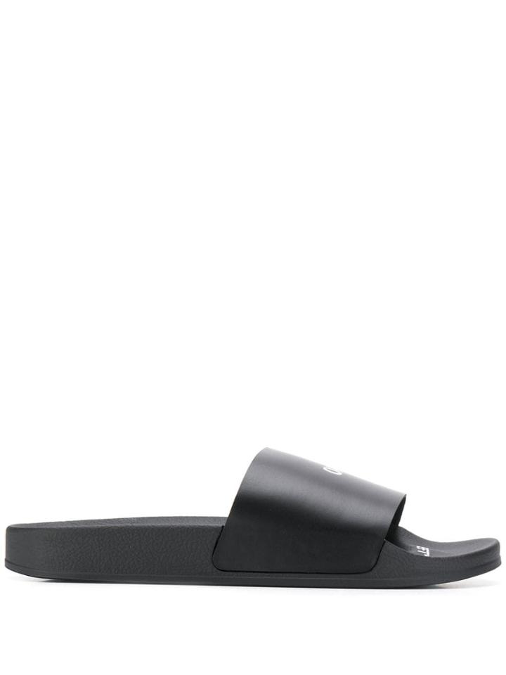 Off-white Cross Logo Print Pool Slides - Black