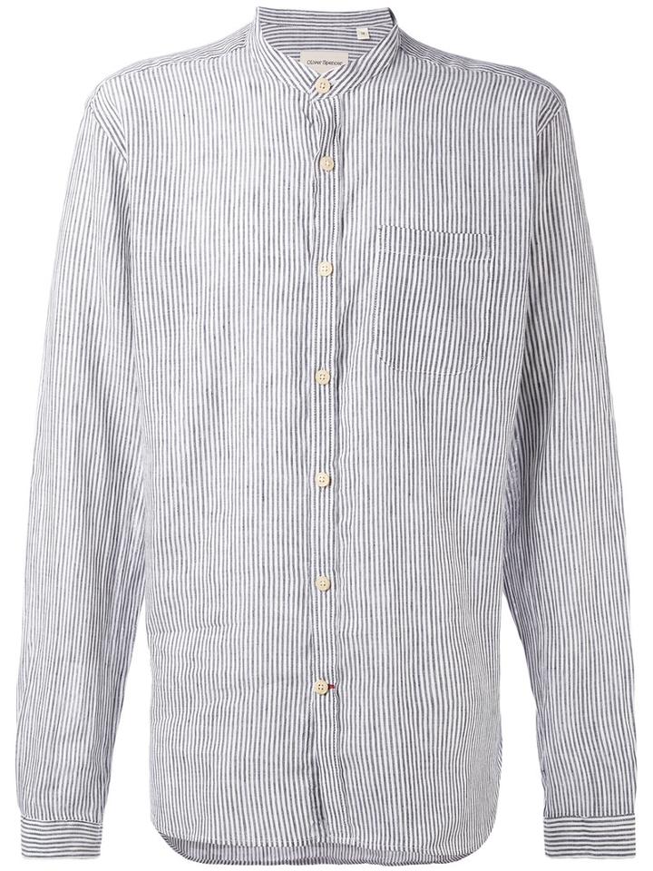 Oliver Spencer - Hartley Stripe Grandad Shirt - Men - Cotton/linen/flax - 17 1/2, Blue, Cotton/linen/flax