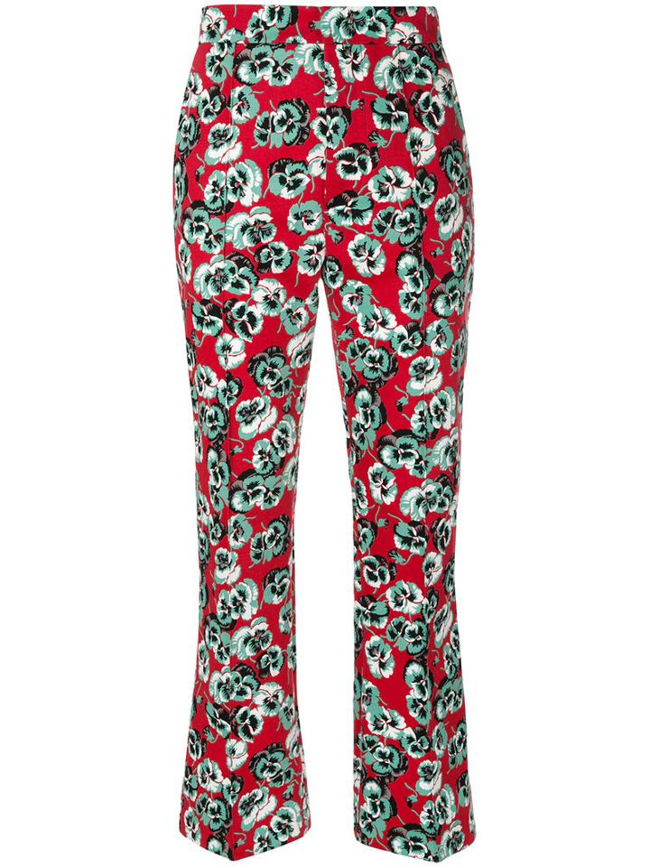 Marni - Poetry Flower Cropped Trousers - Women - Cotton/linen/flax - 44, Red, Cotton/linen/flax