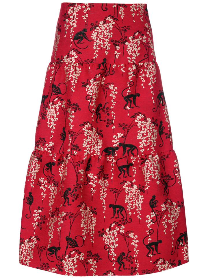 Red Valentino Embroidered Flared Midi Skirt