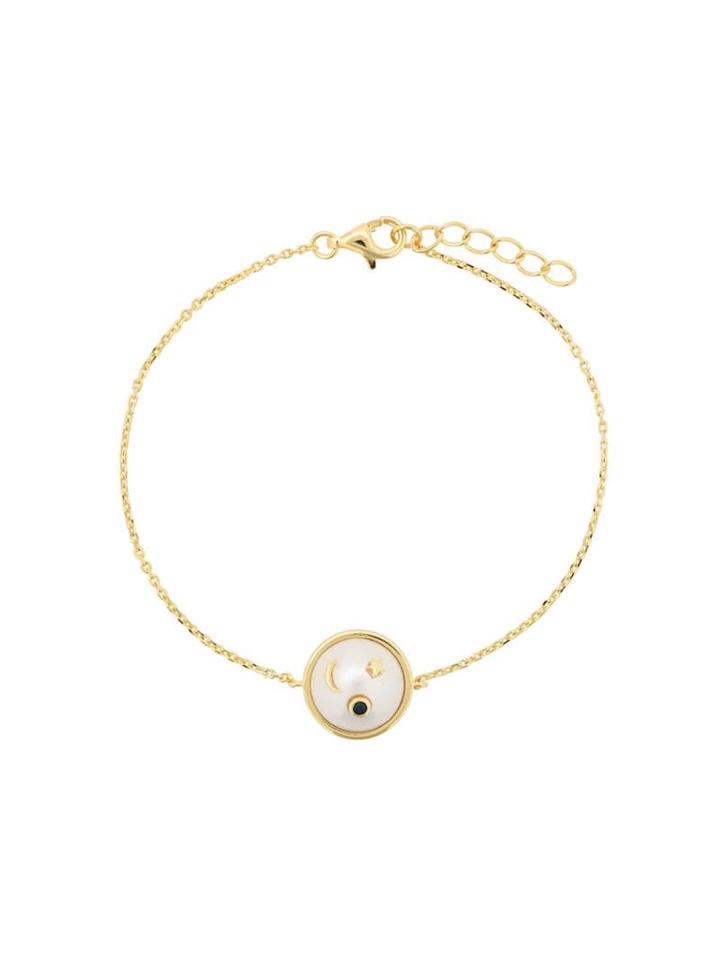 Eshvi Star And Moon Pearl Charm Bracelet - Gold