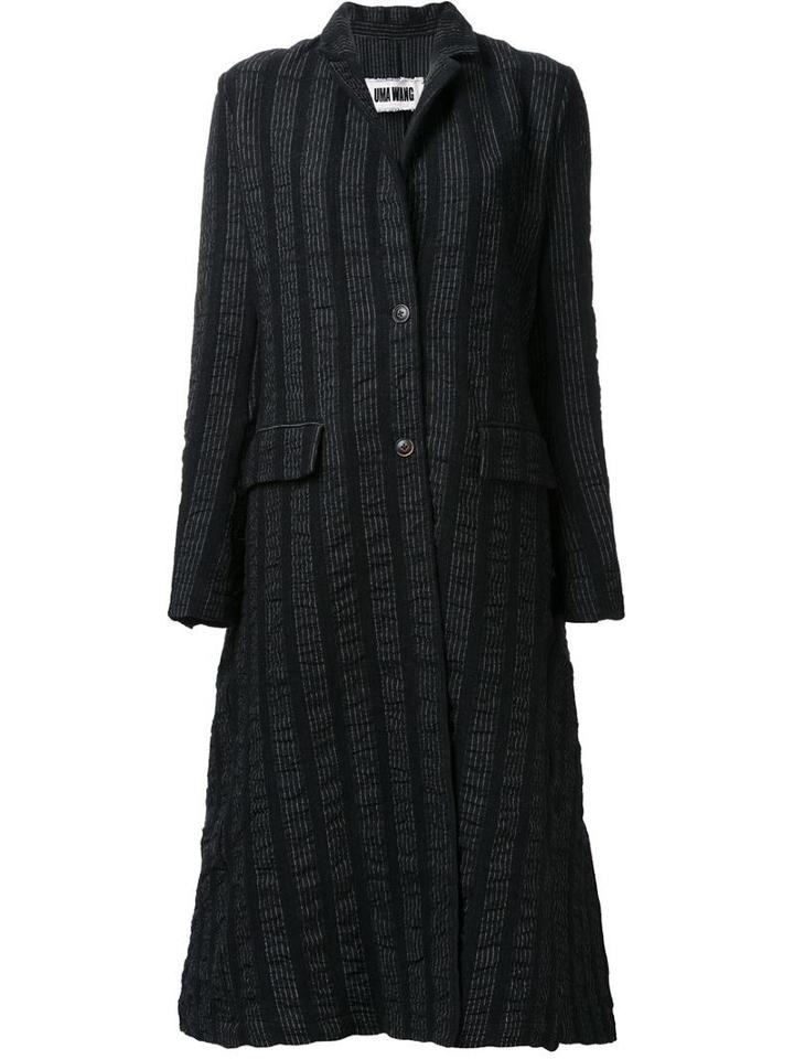 Uma Wang Striped Mid Coat, Women's, Size: Medium, Black, Cotton/ramie/viscose/spandex/elastane