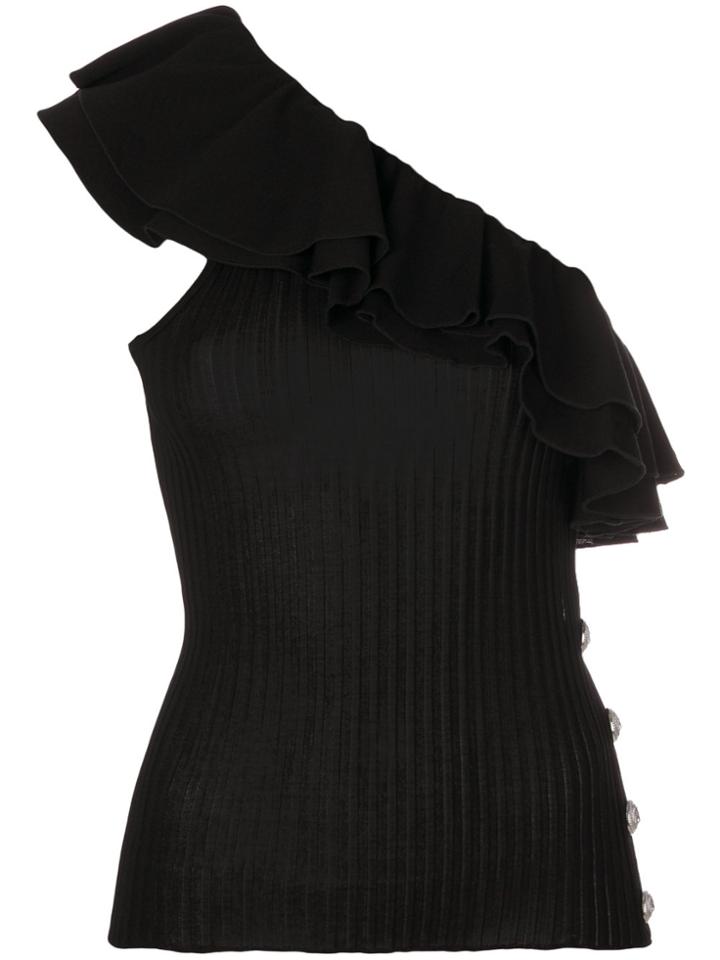 Balmain Off Shoulder Ruffled Top - Black