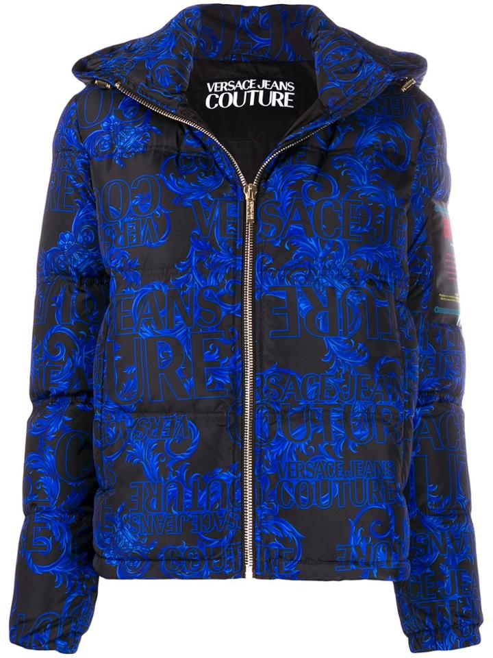 Versace Jeans Couture Hooded Baroque-print Puffer Jacket - Black