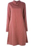 Rundholz Striped Shirt Dress, Women's, Size: Medium, Red, Cotton/silk