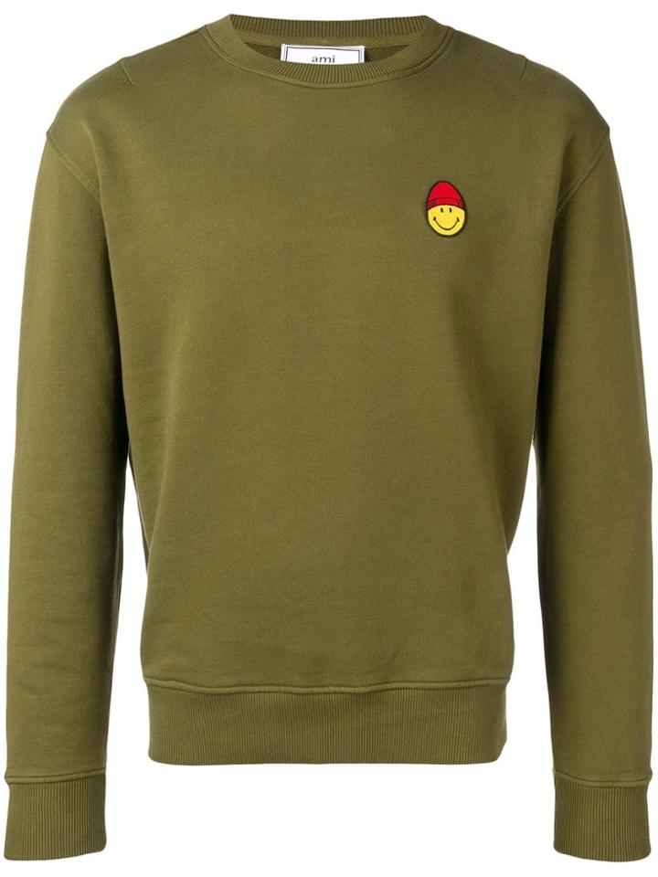 Ami Paris Crew Neck Sweatshirt Smiley Patch - Green