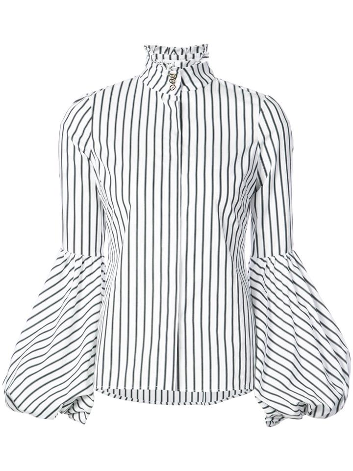 Caroline Constas Striped Blouson Cuff Shirt - White