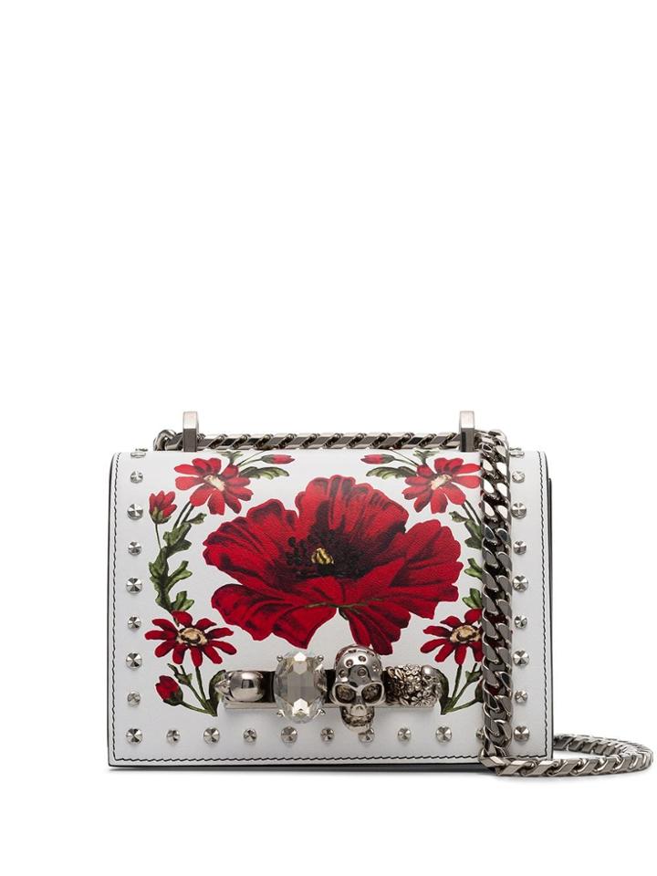 Alexander Mcqueen White And Red Jewelled Knuckleduster Cross Body Bag