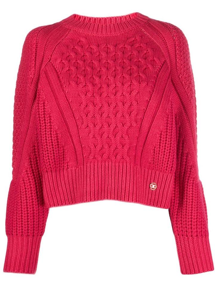 Elisabetta Franchi Cropped Logo Plaque Jumper - Pink