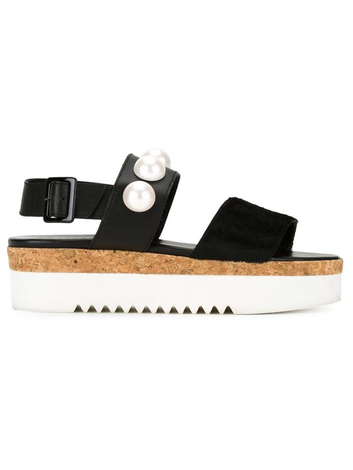Muveil Faux Pearl Embellished Sandals, Women's, Size: 37, Black, Resin/calf Leather/horse Leather