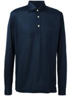 Kiton Long Sleeve Polo Shirt, Men's, Size: Medium, Blue, Cotton