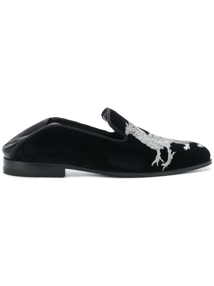 Alexander Mcqueen Griffin Embroidered Loafers - Black