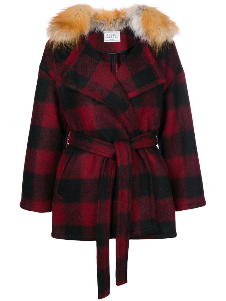 Forte Couture Checked Belted Coat - Black