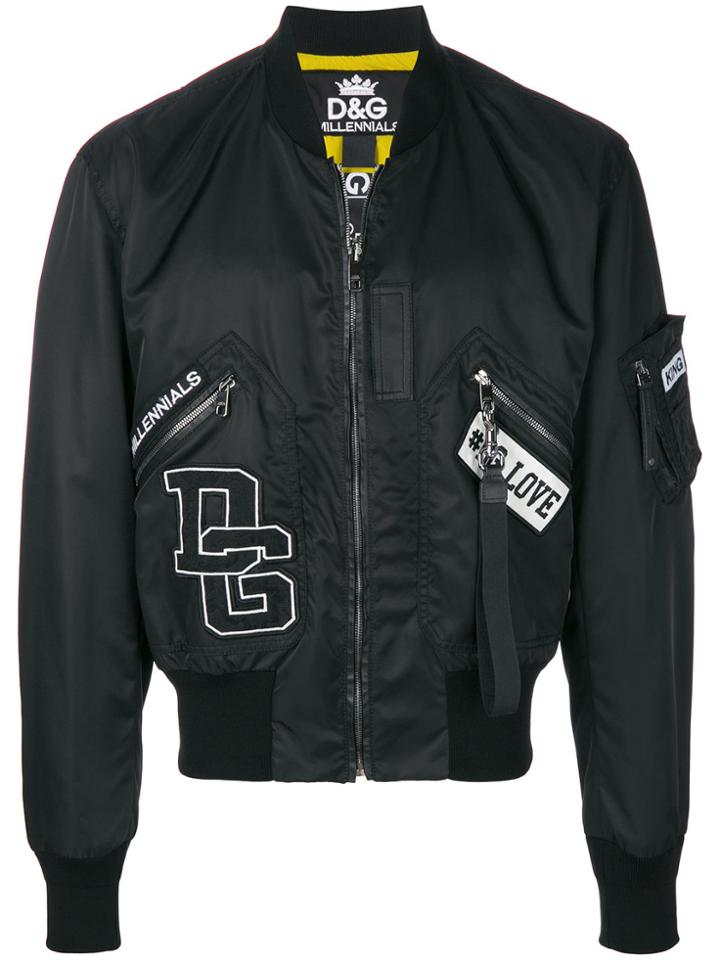 Dolce & Gabbana Letterman Rib Trim Bomber Jacket - Black