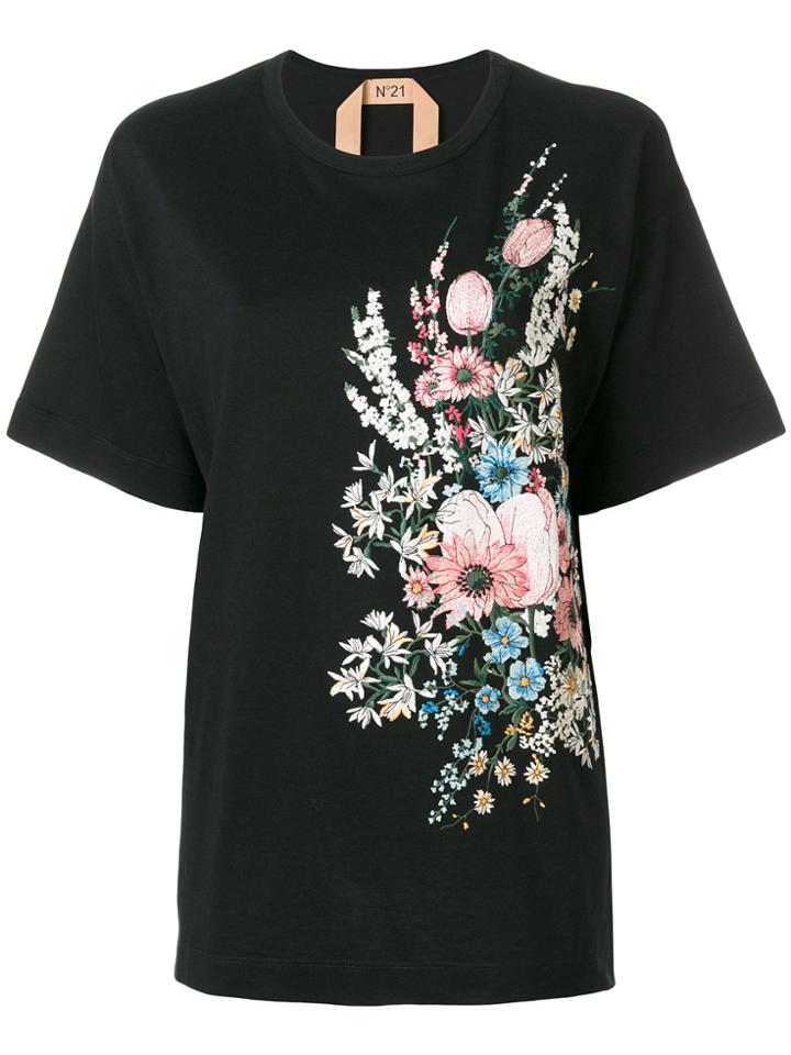 No21 Floral Embroidered T-shirt - Black