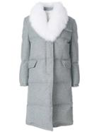 Thom Browne Flannel Down Filled Chesterfield Dress With Fox Fur Trim -