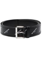 Balenciaga Logo Print Leather Belt - Black