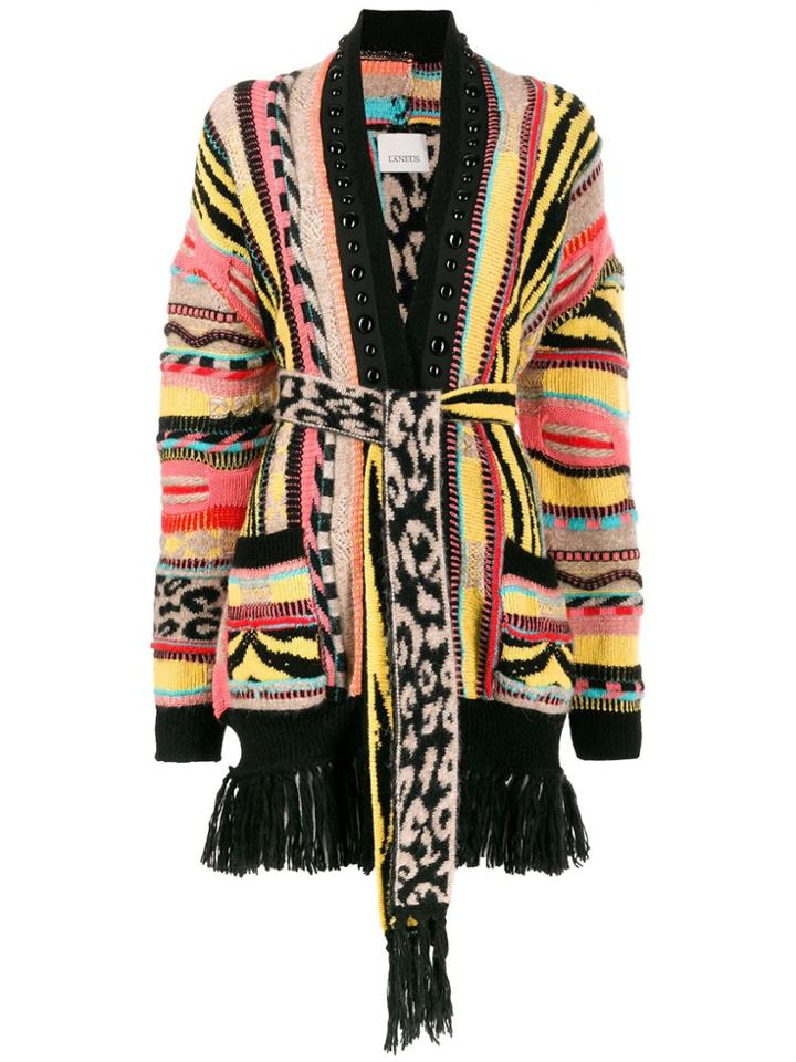 Laneus Oversized Vertical-panels Cardigan - Black