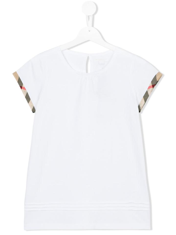 Burberry Kids Checked Turn Ups T-shirt, Girl's, Size: 14 Yrs, White