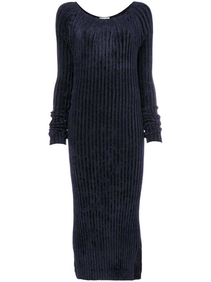 Helmut Lang - Velvet Style Ribbed Dress - Women - Polyester/viscose - S, Blue, Polyester/viscose