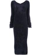 Helmut Lang - Velvet Style Ribbed Dress - Women - Polyester/viscose - S, Blue, Polyester/viscose
