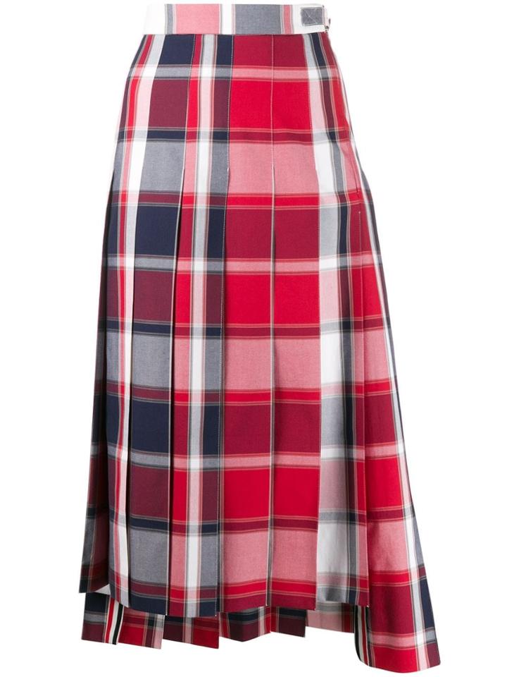 Thom Browne Pleated Check Midi Skirt - Red