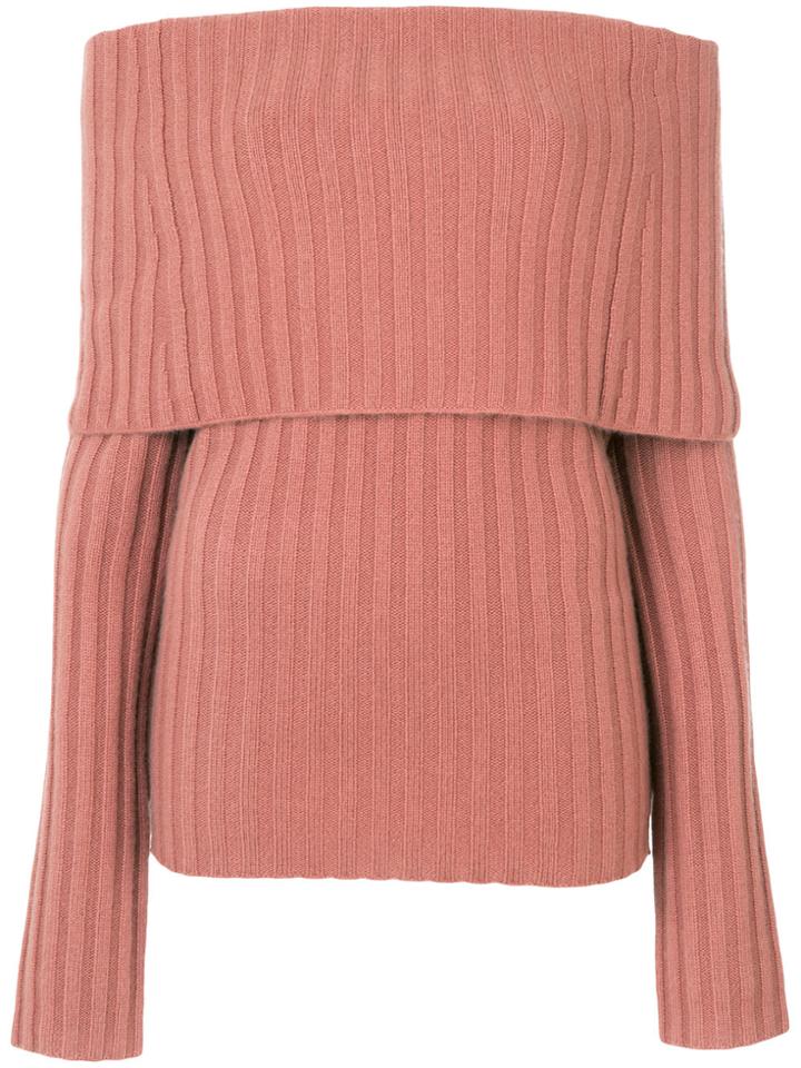 Theory Ribbed Off Shoulder Sweater - Pink & Purple