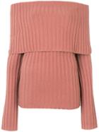 Theory Ribbed Off Shoulder Sweater - Pink & Purple