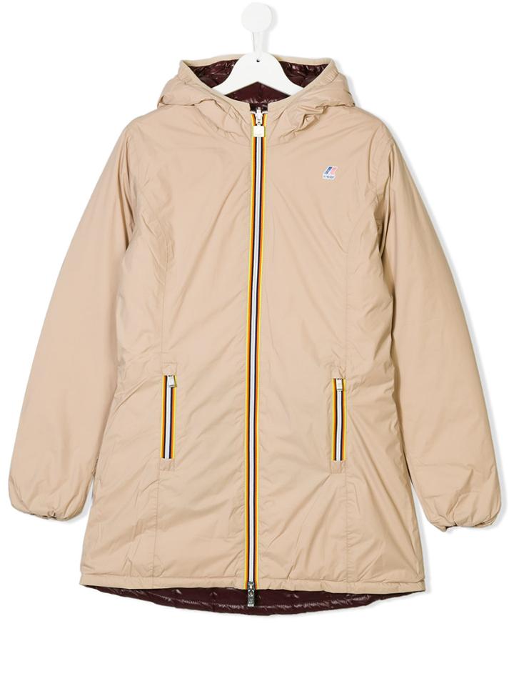 K Way Kids Teen Hooded Padded Jacket - Nude & Neutrals