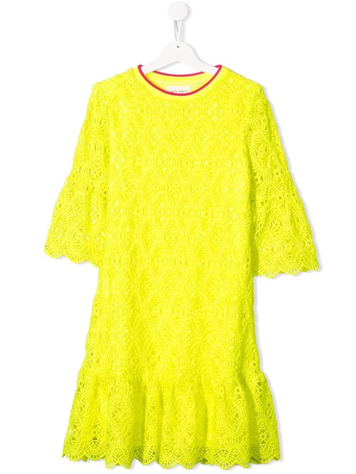 Alberta Ferretti Kids Ruffle Trim Lace Dress - Yellow