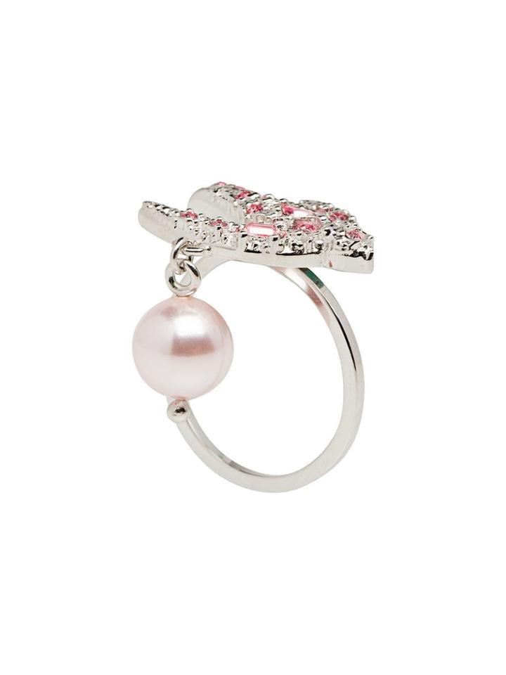Miu Miu Embellished Swallow Ring - Silver