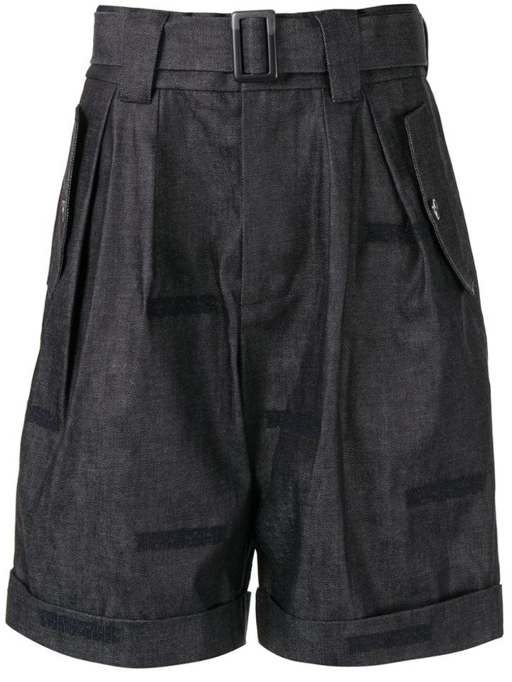 Fengchen Wang Belted Denim Shorts - Black