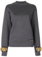 Prada Embellished Sleeve Sweatshirt - Grey