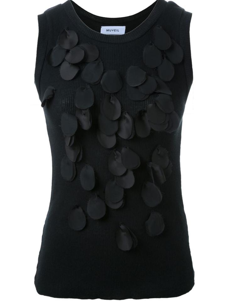 Muveil Petal Appliqué Knitted Top, Women's, Size: 38, Black, Cotton/polyester/cupro