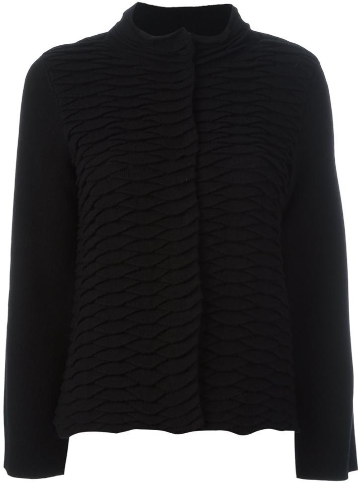 Armani Collezioni Pleated Knit Cardigan, Women's, Size: 44, Black, Polyamide/wool