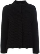Armani Collezioni Pleated Knit Cardigan, Women's, Size: 44, Black, Polyamide/wool
