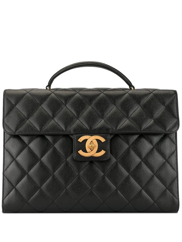 Chanel Pre-owned 1995 Quilted Cc Briefcase - Black