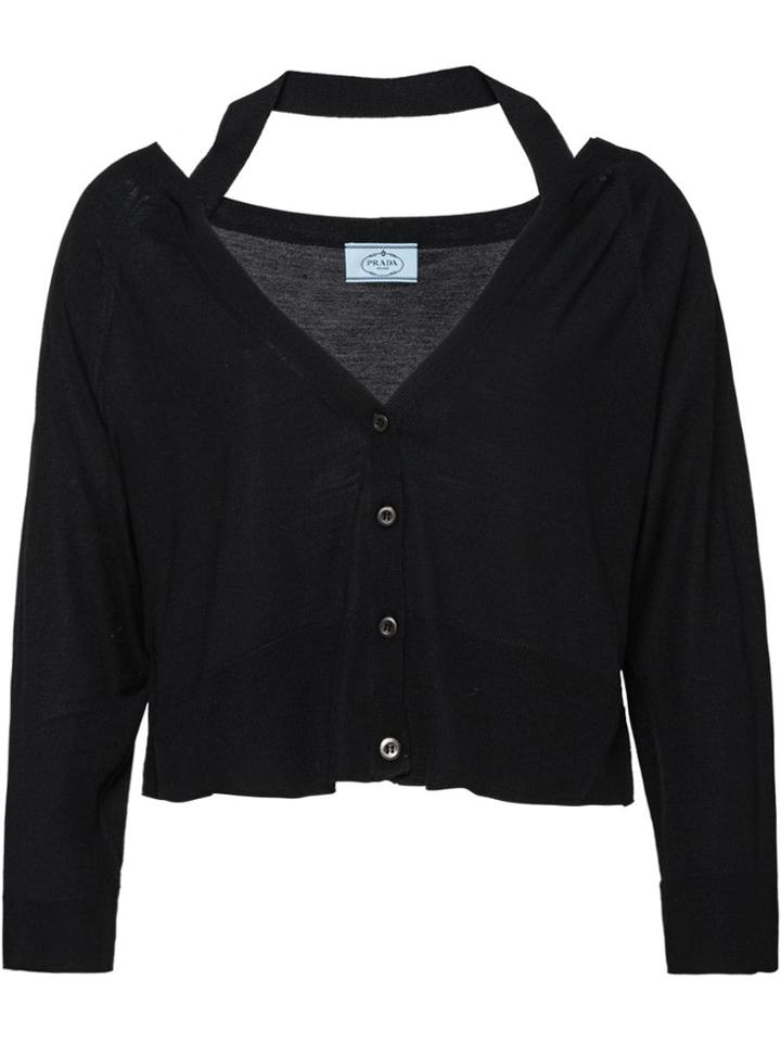 Prada Neck Ribbon Cardigan - Black