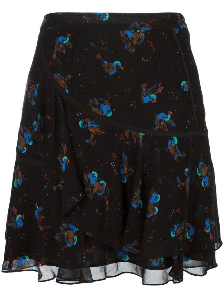 Coach Bird Print Skirt, Women's, Size: 2, Black, Silk/cupro