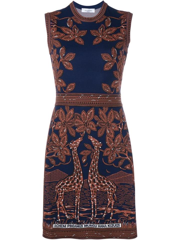 Valentino Sleeveless Giraffe Jacquard Dress, Women's, Size: Medium, Brown, Polyester/viscose
