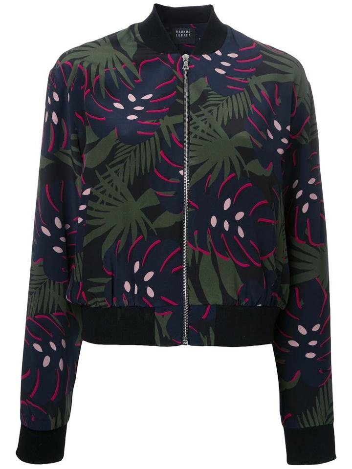 Markus Lupfer Leaf Print Bomber Jacket, Women's, Size: Medium, Silk