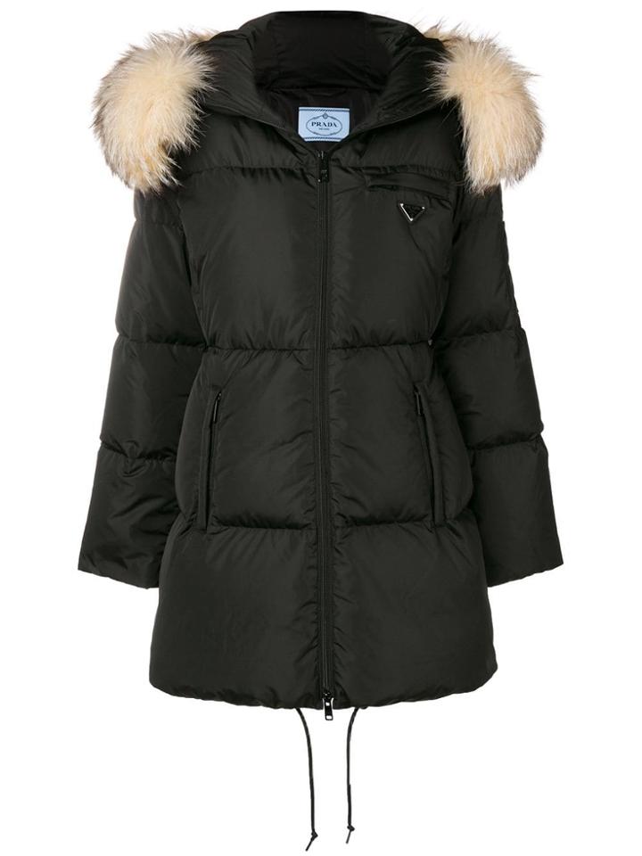 Prada Padded Fur Parka - Black