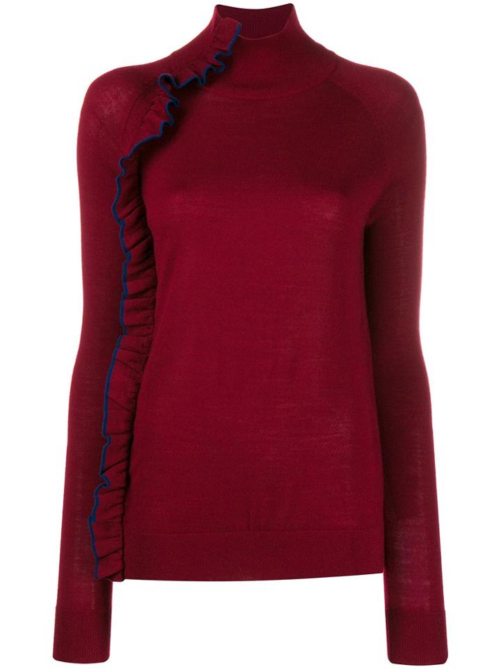 Victoria Victoria Beckham Ruffle Trim Turtleneck Top - Red