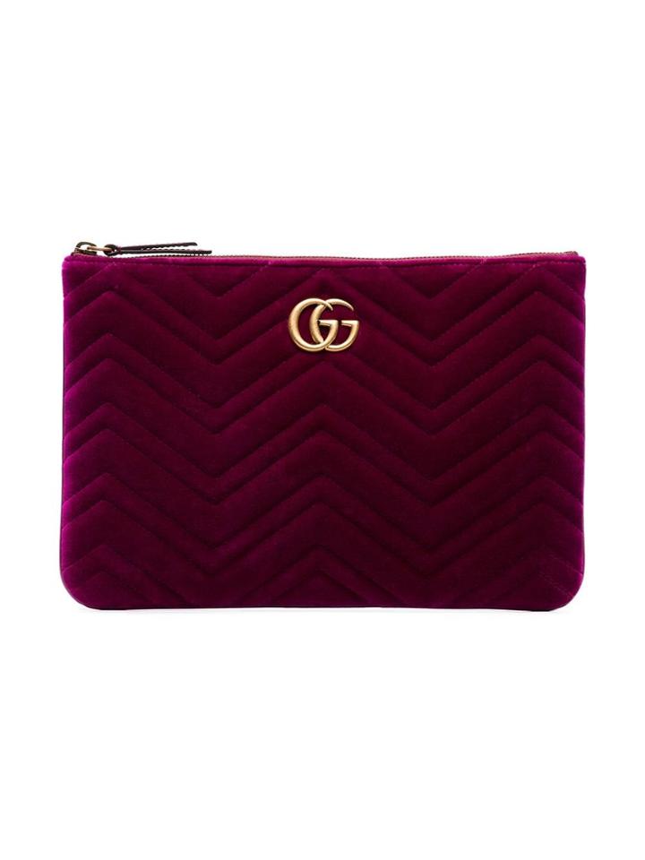 Gucci Purple Gg Marmont 2.0 Matelassé Velvet Clutch - Pink & Purple