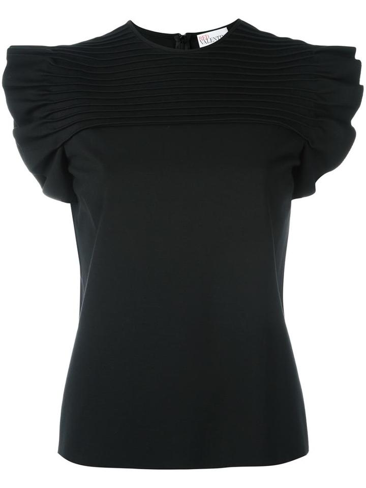 Red Valentino Ruffled Sleeves Blouse, Women's, Size: Xs, Black, Viscose/spandex/elastane/polyamide