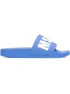 Msgm Logo Print Sliders, Women's, Size: 40, Blue, Polyester/polyurethane