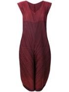 Issey Miyake Diagonal Pleat Shift Dress - Red